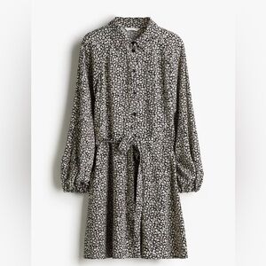 H&M Black & White Floral Button Down Belted Dress XL